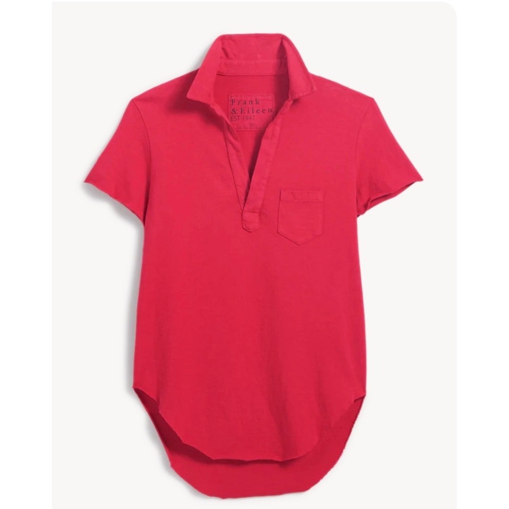 Frank & Eileen Charlotte Perfect Polo Large Coastal Red Raw Hem Tee Lab Cotton